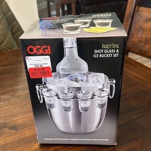 Oggi Silver Shot Glass & Ice Bucket Set